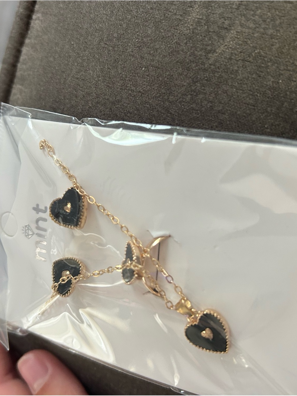 4/$50 mint Black and Gold Heart Pendant Necklace and Earring Set